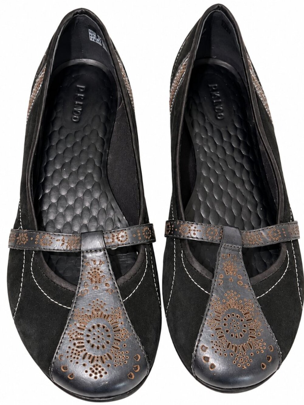 Privo by Clarks Black leather Mary Jane flats decorative floral cutout Shoes 11